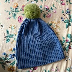 Hat Attack Knit Beanie Ribbed Winter Hat Pom Pom Blue Green Soft!